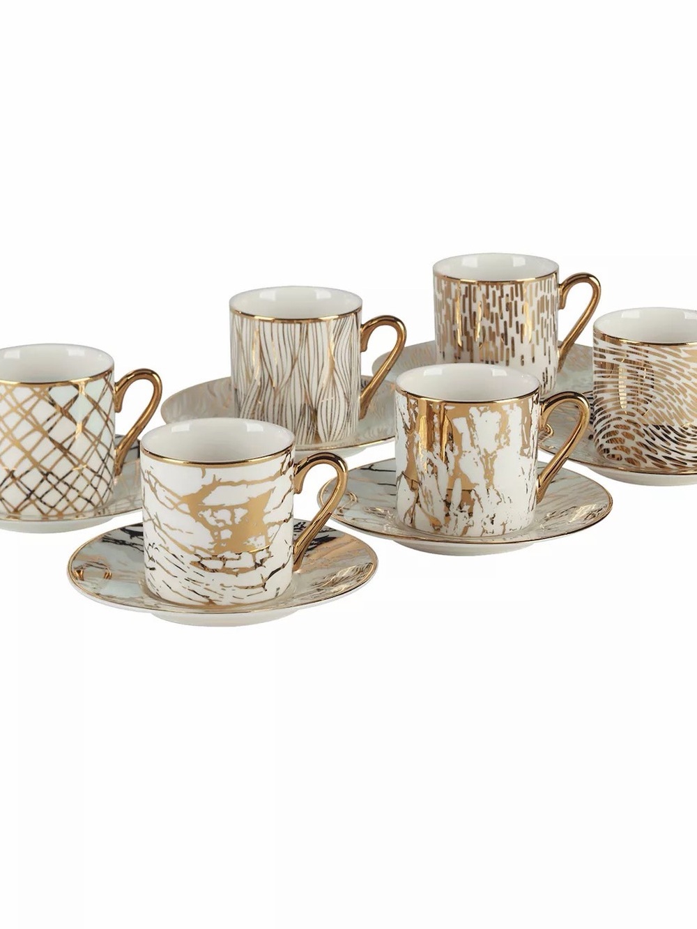 Gold Marble Porcelain Espresso Cup & Saucer Set - 6pc